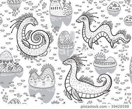 Contour seamless pattern with Loch Ness Monsters Contour seamless pattern with Loch Ness Monsters 39428599