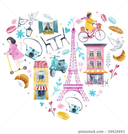 Watercolor Paris heart 39428841