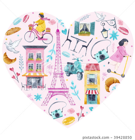 Watercolor Paris heart 39428850