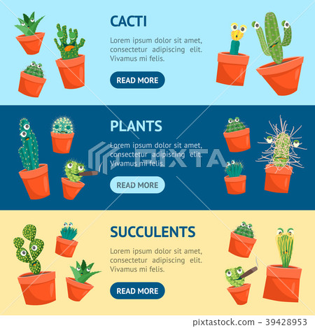 Cartoon Funny Cactus Characters Banner Horizontal 39428953