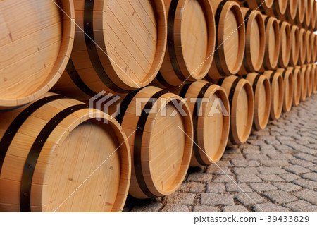 3D Illustration background wooden barrels wine 39433829