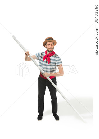 Caucasian man in traditional gondolier costume and Caucasian man in traditional gondolier costume and 39433860