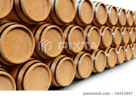 3D Illustration background wooden barrels wine 39433897