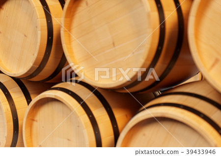 3D Illustration background wooden barrels wine 39433946