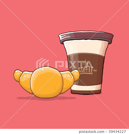 coffee and croissant isolated on pink background 39434227