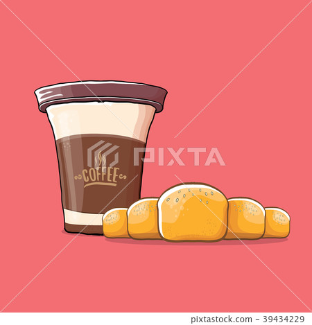 coffee and croissant isolated on pink background 39434229