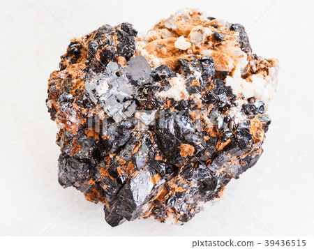 raw Sphalerite with Galena ore on white marble 39436515