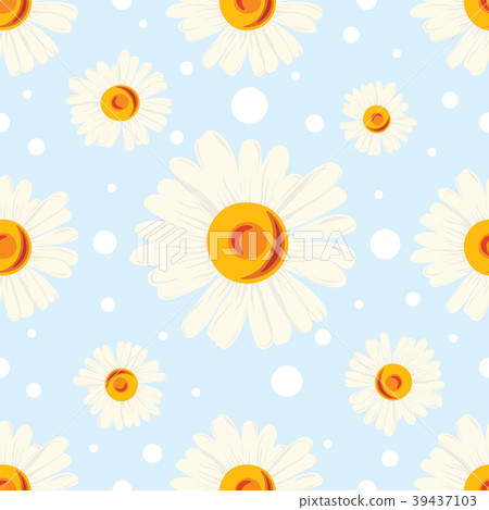 Seamless chamomile pattern on blue background - Stock Illustration ...
