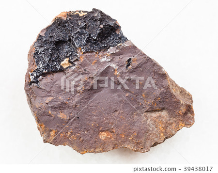 goethite aggregates on limonite stone on white 39438017