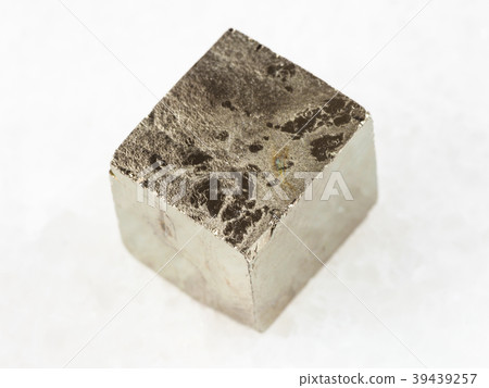 pyrite crystal on white marble 39439257