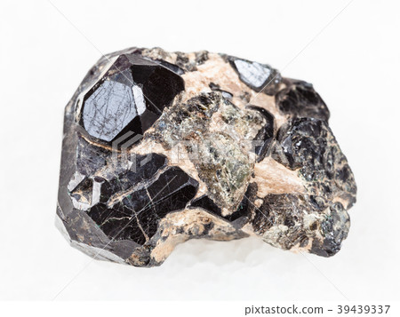 rough black crystal of Spinel gemstone on Diopside 39439337