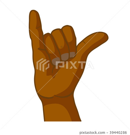Cartoon black hand in shaka gesture on white 39440286
