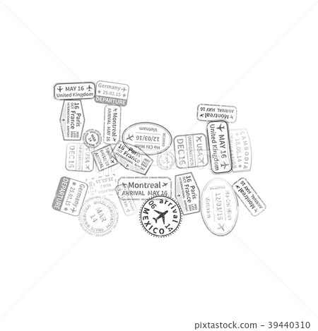Black immigration stamps arranged in train shape 39440310