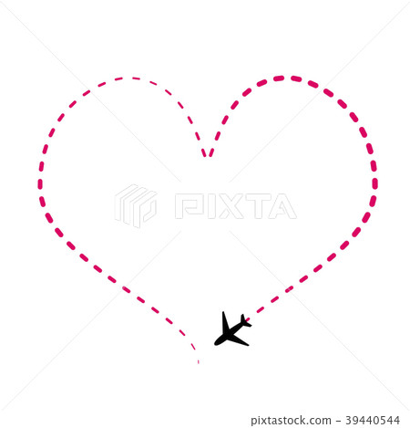 Airline route in pink heart shape with plane icon 39440544