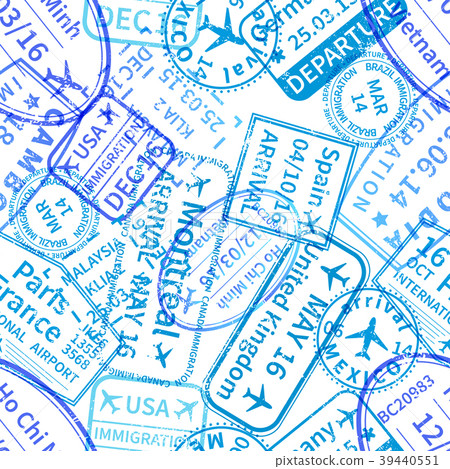 Blue International travel visa rubber stamps 39440551