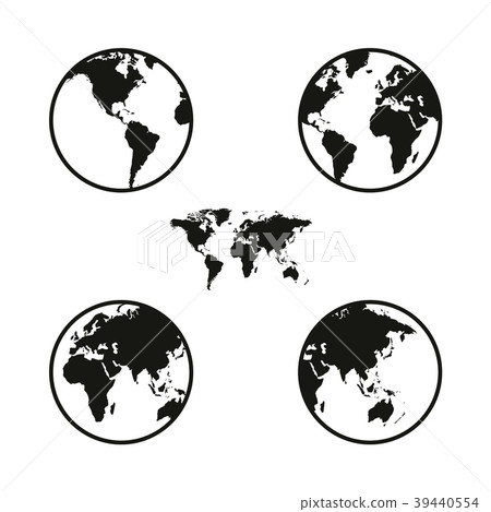 World map on globe from different sides World map on globe from different sides 39440554