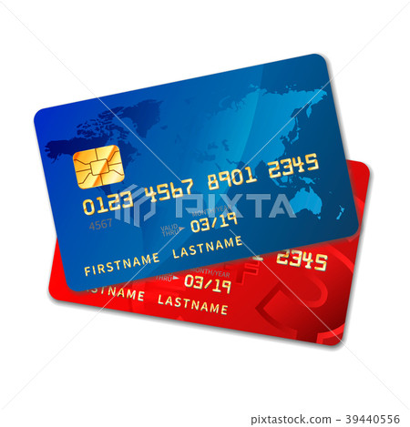 Two bright colourful credit cards with chip Two bright colourful credit cards with chip 39440556