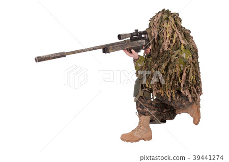Camouflaged sniper in ghillie suit Camouflaged sniper in ghillie suit 39441274