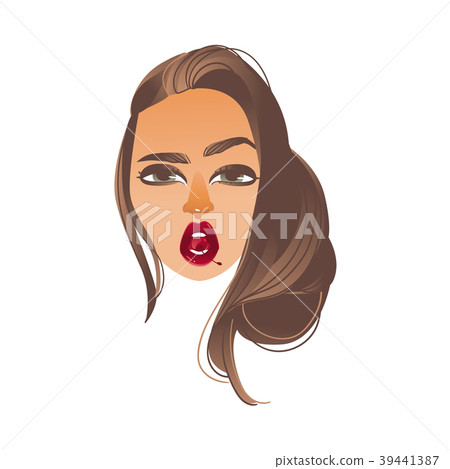 Vector cartoon woman sexy red lips cherry 39441387