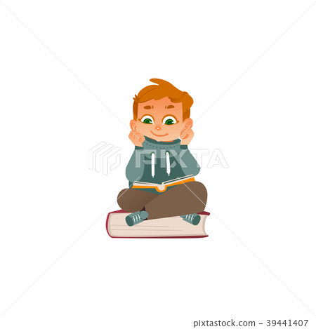 Vector cartoon boy reading sitting at big book 39441407