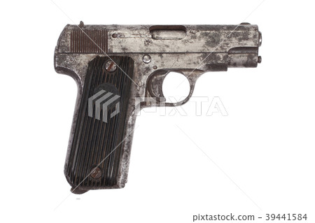Old rusty handgun on white 39441584