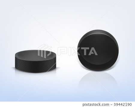 Vector realistic black rubber puck to play hockey 39442190