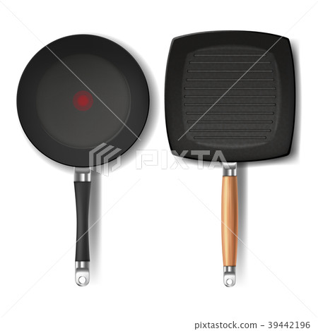 Vector set with two realistic black frying pans Vector set with two realistic black frying pans 39442196