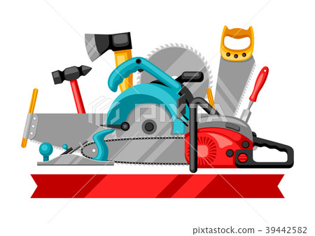 Background with equipment and tools for forestry 39442582