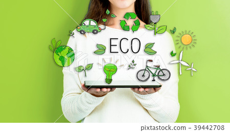 Eco with woman holding a tablet 39442708