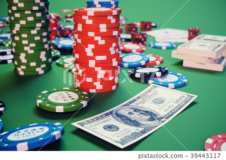 3D illustration casino game. Chips, playing cards 39443117