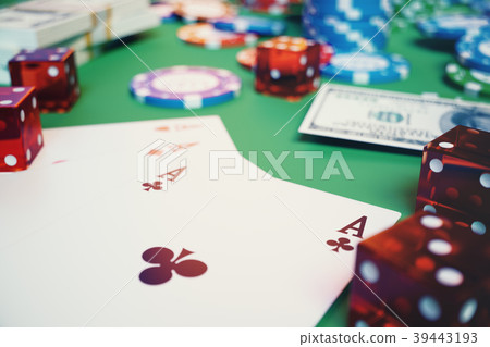 3D illustration casino game. Chips, playing cards 39443193