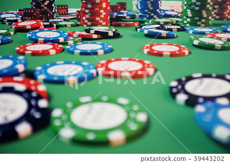 3D illustration casino game. Chips, playing cards 39443202