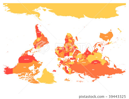 Reversed or upside down political map of World 39443325