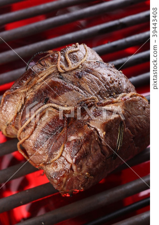 Meat on red-hot grill. Close up Meat on red-hot grill. Close up 39443408