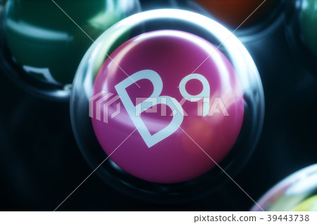 Vitamin B9, on black background. Symbol of health Vitamin B9, on black background. Symbol of health 39443738