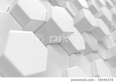 3D Rendering white geometric hexagonal abstract 39444259