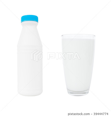 Milk bottle and milk glass isolated on white Milk bottle and milk glass isolated on white 39444774