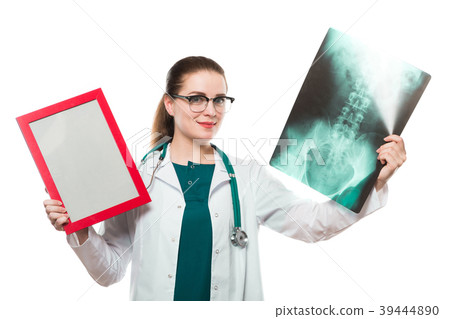 Attractive young woman doctor with frame in her Attractive young woman doctor with frame in her 39444890