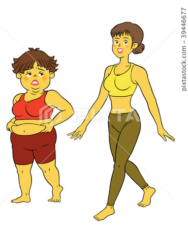 Diet yoga fitness, successful woman and chubby woman of failure Diet yoga fitness, successful woman and chubby woman of failure 39446677