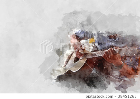 man playing Guitar on Watercolor painting. 39451263