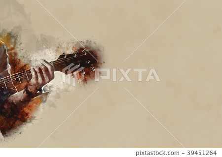 man playing Guitar on Watercolor painting. 39451264