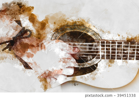 Playing Guitar on watercolor painting background. 39451338