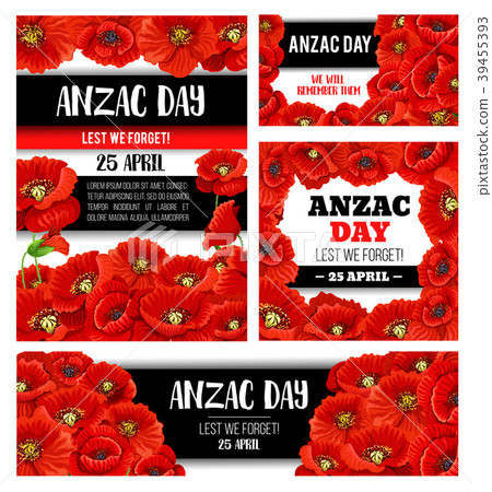 Anzac Day memorial banner with red poppy flower Anzac Day memorial banner with red poppy flower 39455393