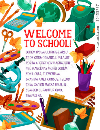 Back to School vector stationery education poster - Stock Illustration ...