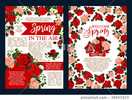Spring holiday banner with flower frame and ribbon 39455833