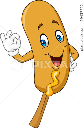Cartoon corn dog giving ok sign 39457722