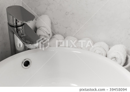 Bathroom interior with stylish white sink 39458094