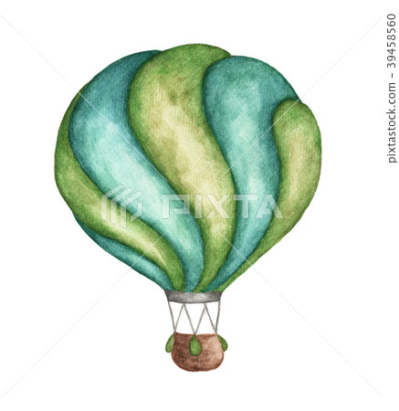 Green hot air balloon on white background 39458560