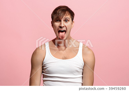 The squint eyed man with weird expression isolated 39459260