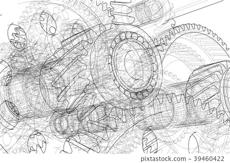 Gearbox sketch. 3d illustration Gearbox sketch. 3d illustration 39460422